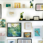 A collected gallery wall featuring botanical artwork