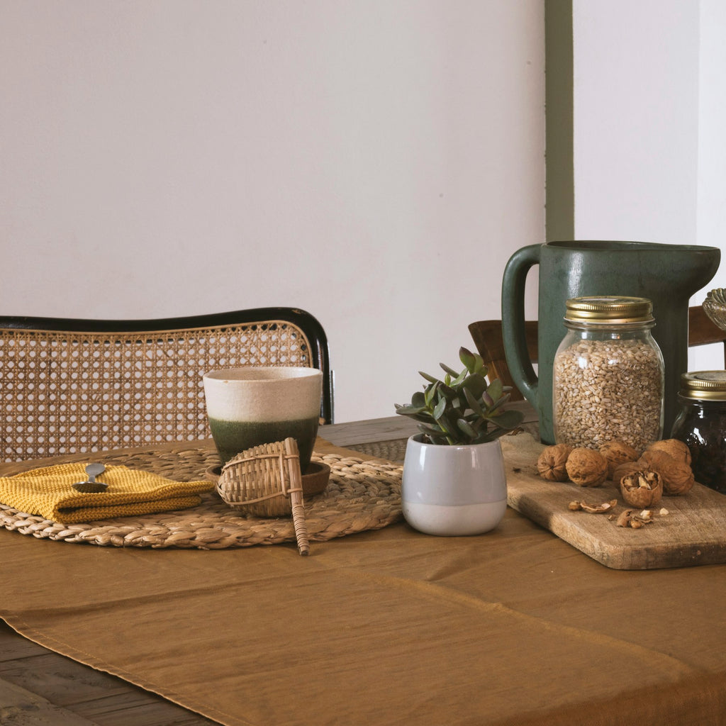 Textured Isla runner on a relaxed dining table