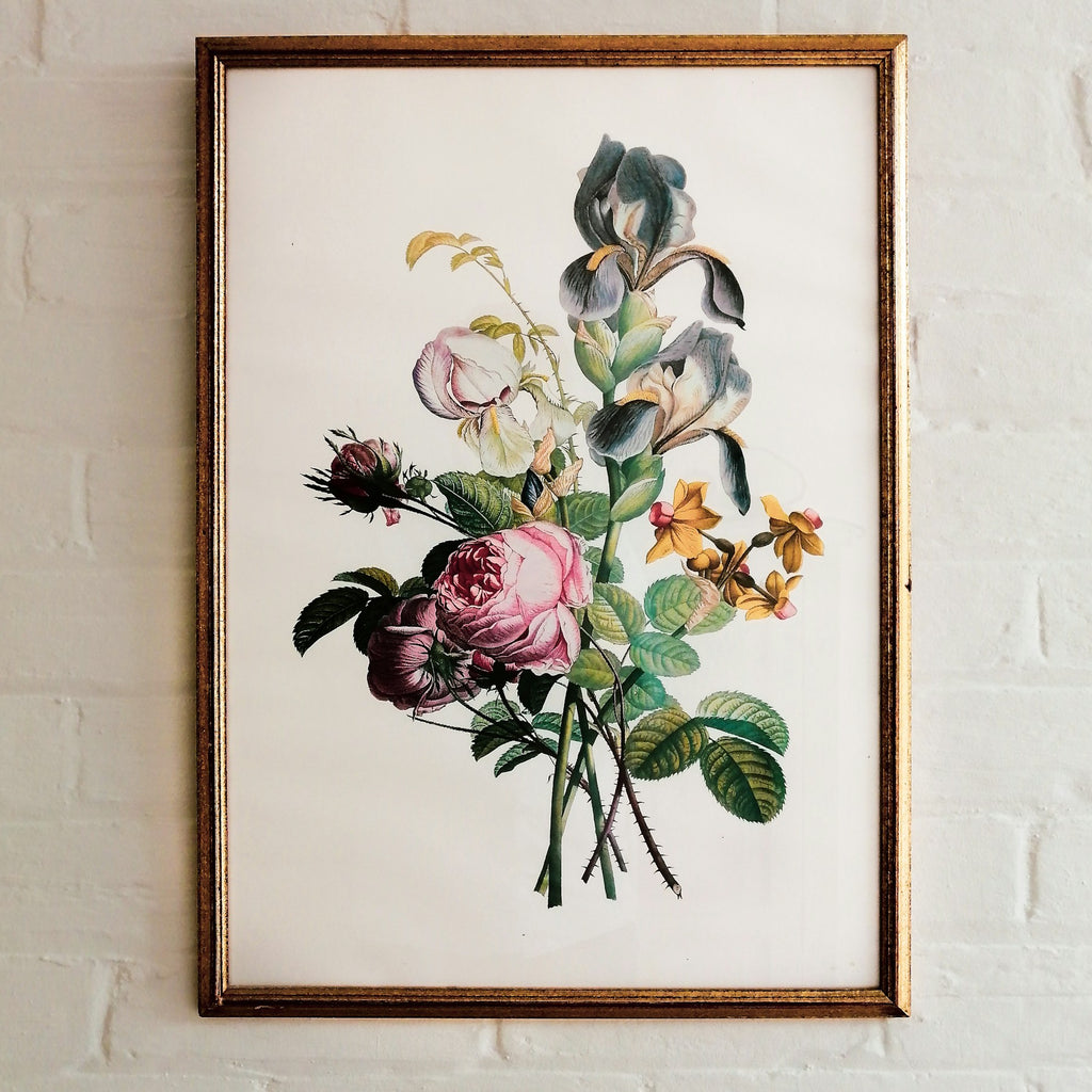 Flora botanical art print in a natural oak frame