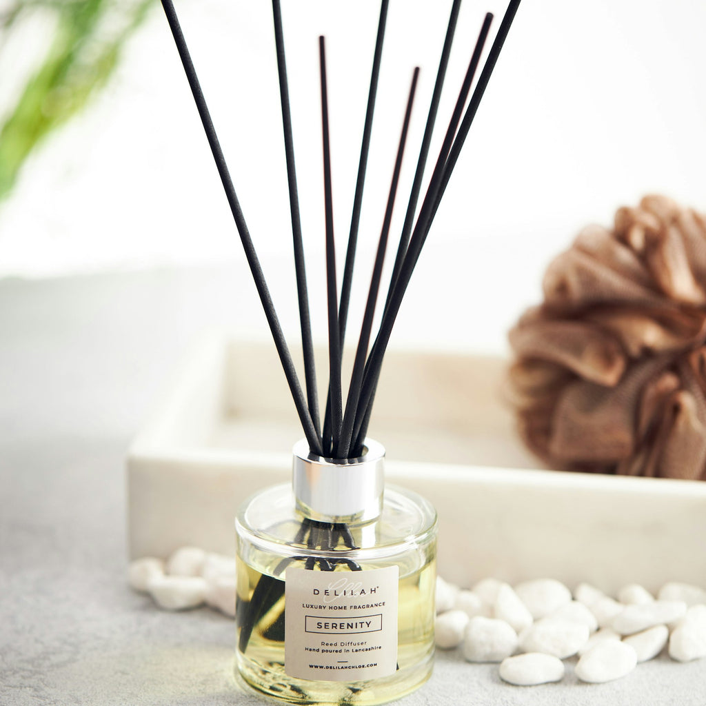 Cedar and Fig reed diffuser with natural black reeds